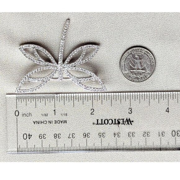 Vintage Swarovski Signed Swan Logo Dragonfly Silver Tone Crystal Brooch Pin - Picture 3 of 4